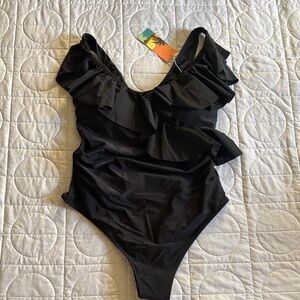 Elegant Black Ruffled One-Piece Swimsuit